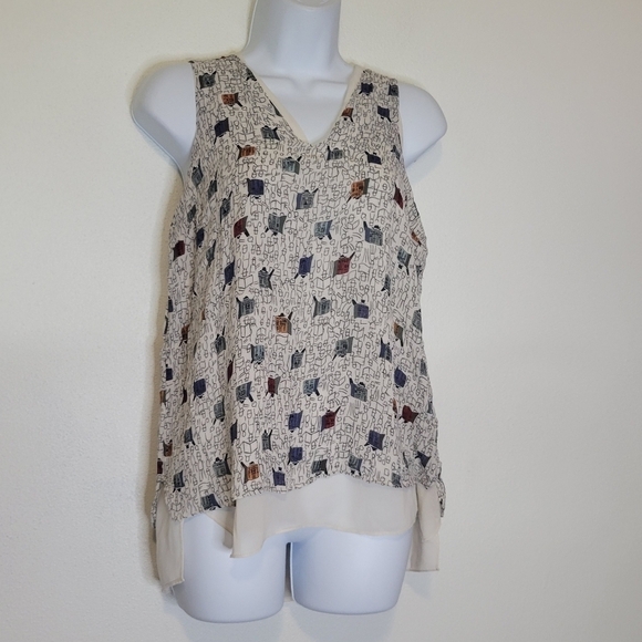 Nic + zoe size m newspaper print sleeveless blouse - Picture 1 of 6